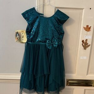 Jona Michelle Teal Sequin Tulle Flower Girl Dress